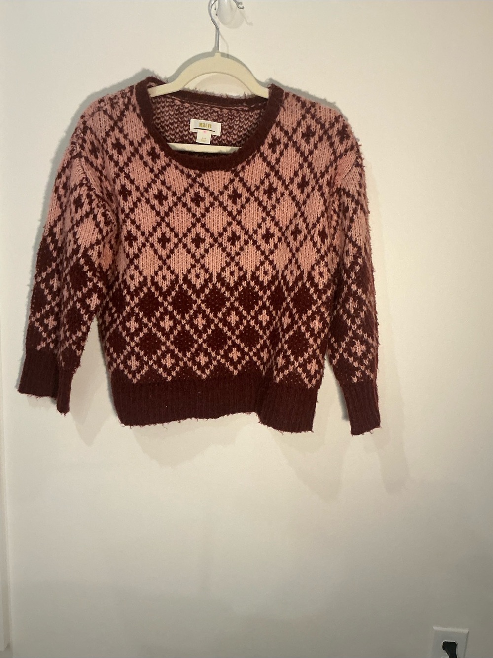 Maeve Anthropologie Pink Burgundy Patterned Knit Sweater Women’s XS Petite NWOT